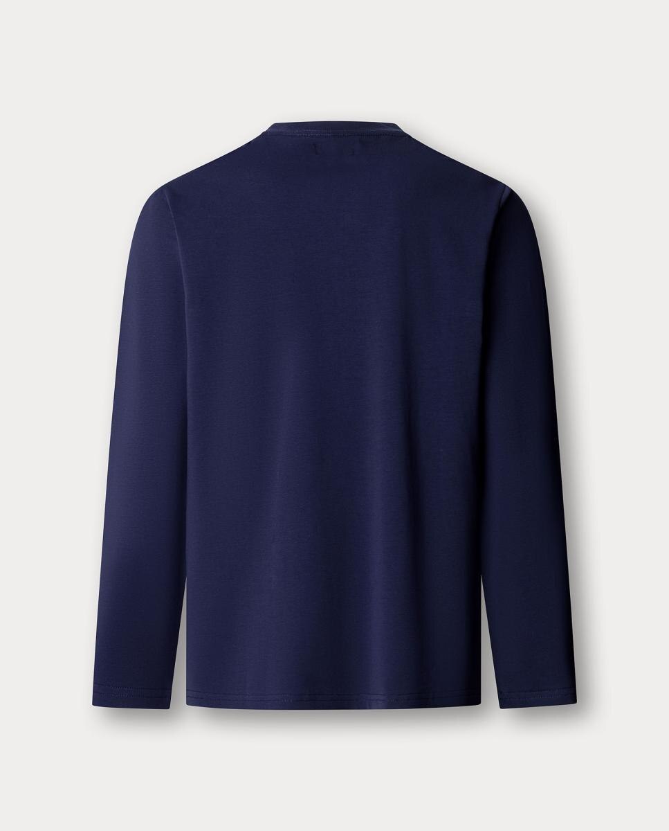 Camiseta de manga larga de algodón elastano de hombre logo pecho. - Hackett - Azul marino Azul marino-2