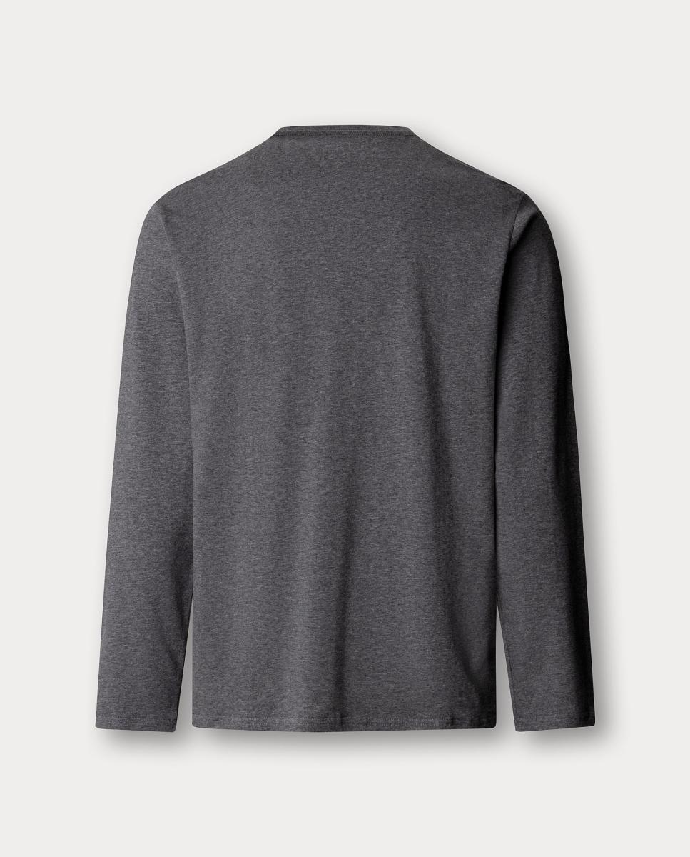 Camiseta de manga larga de algodón elastano de hombre logo pecho. - Hackett - Gris Gris-2