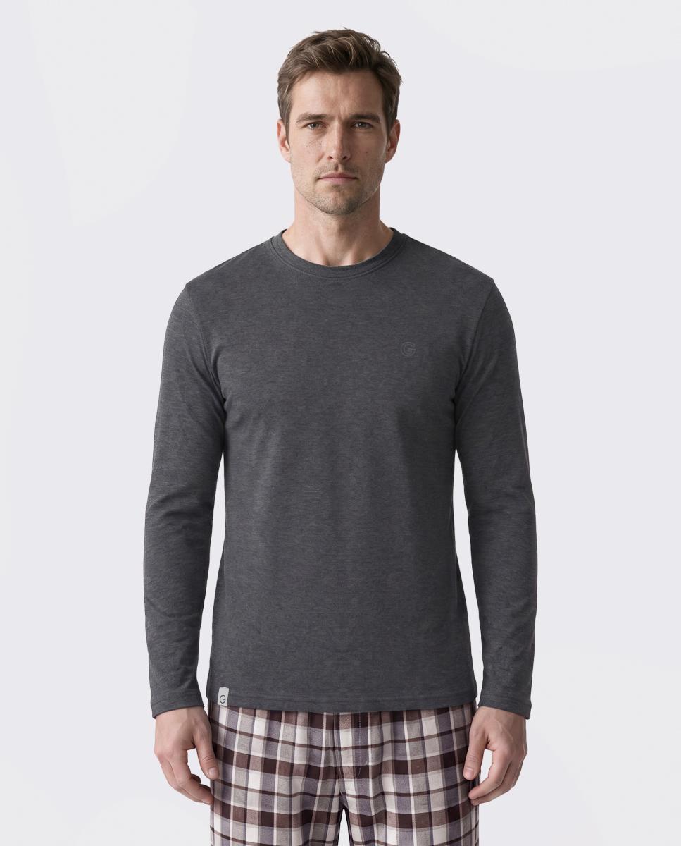 Camiseta punto manga larga - Giulio - Gris oscuro Gris oscuro-1