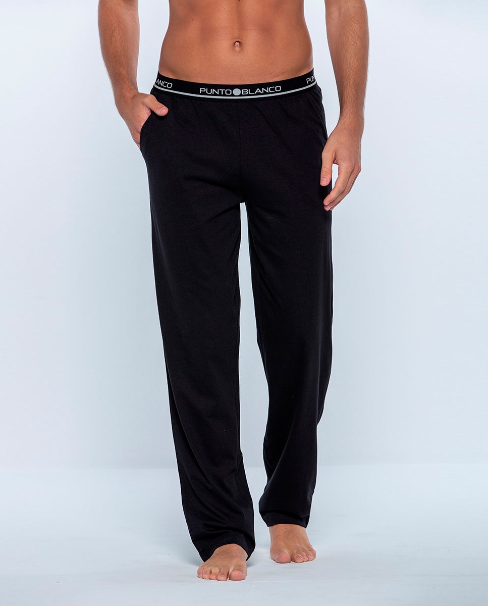 Imagen 0 de Pantalón largo de pijama de hombre en 100% algodón peinado Negro