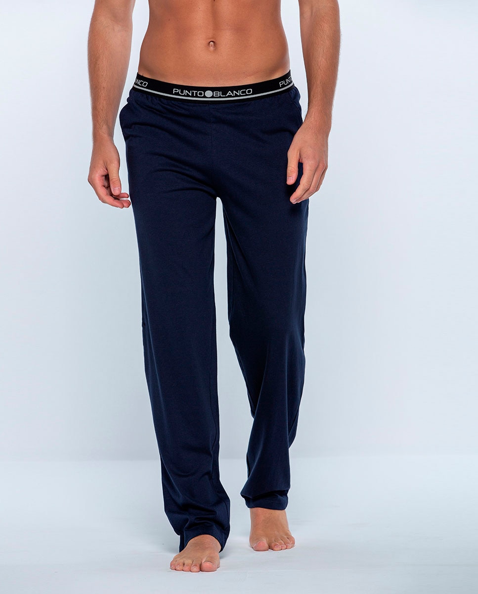 Calças de Pijama 100% Algodão Penteado Azul-marinho-1