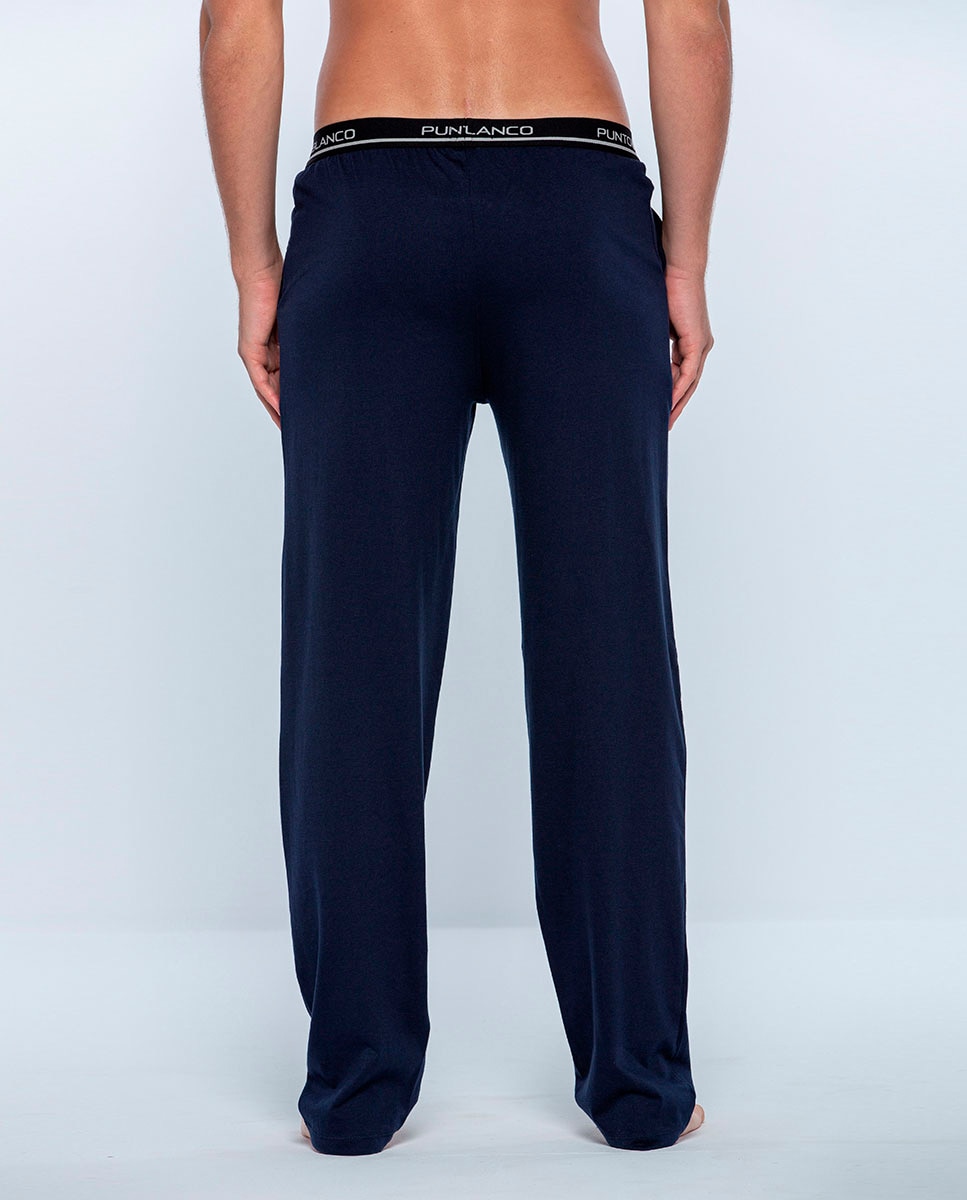 Calças de Pijama 100% Algodão Penteado Azul-marinho-2