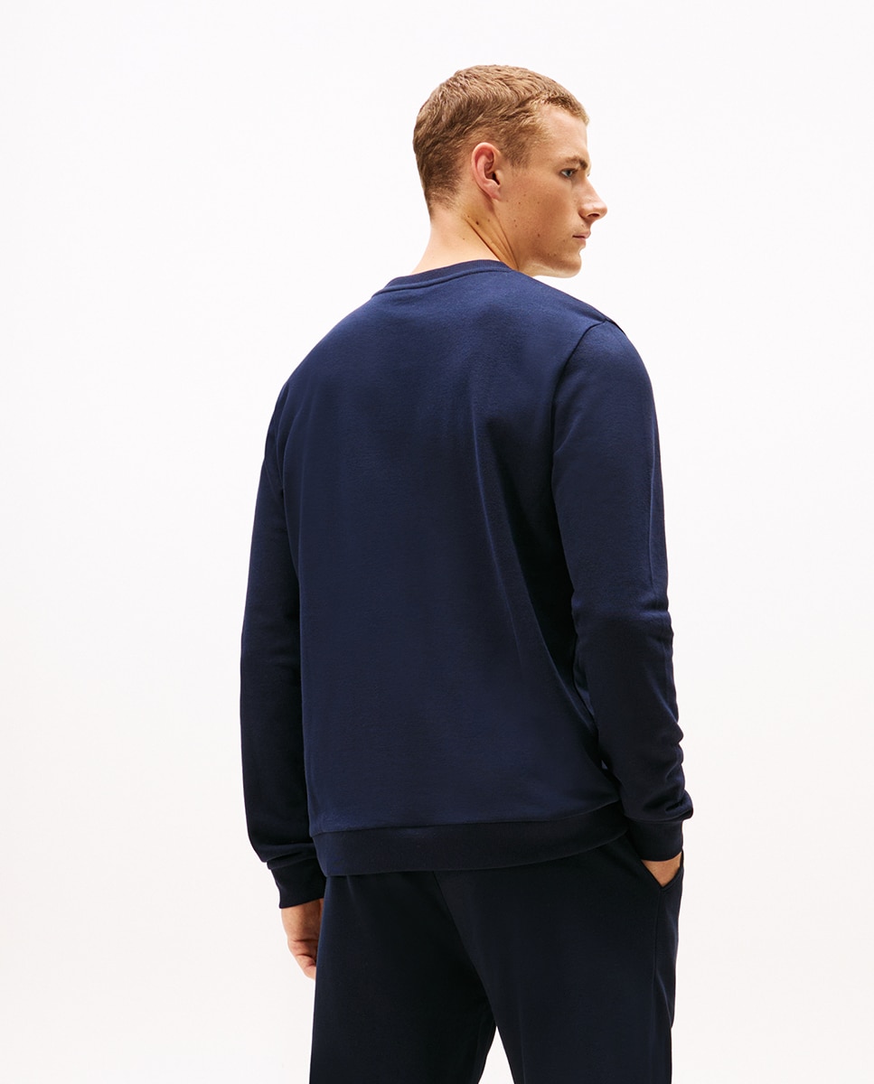 Sweatshirt de Decote Redondo com Logótipo Bordado Azul-marinho-2