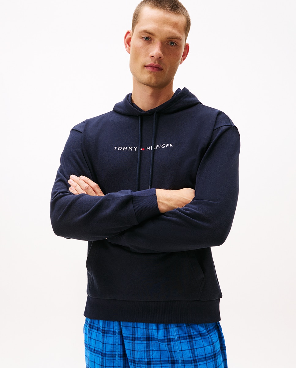 Sweatshirt com Capuz e Logótipo Bordado Azul-marinho-1