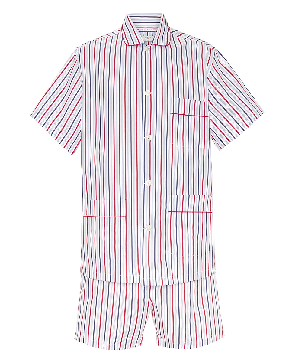 Pijama Curto às Riscas Azul-marinho-3