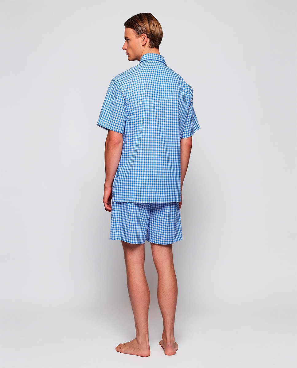 Pijama Curto aos Quadrados Azul-2