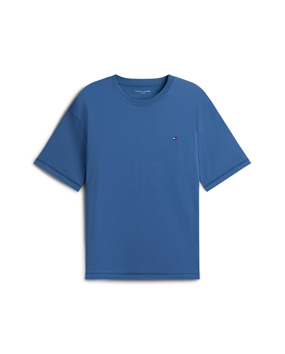 Conjunto de Pijama com T-shirt e Calções de Tecido com Estampado Azul-5