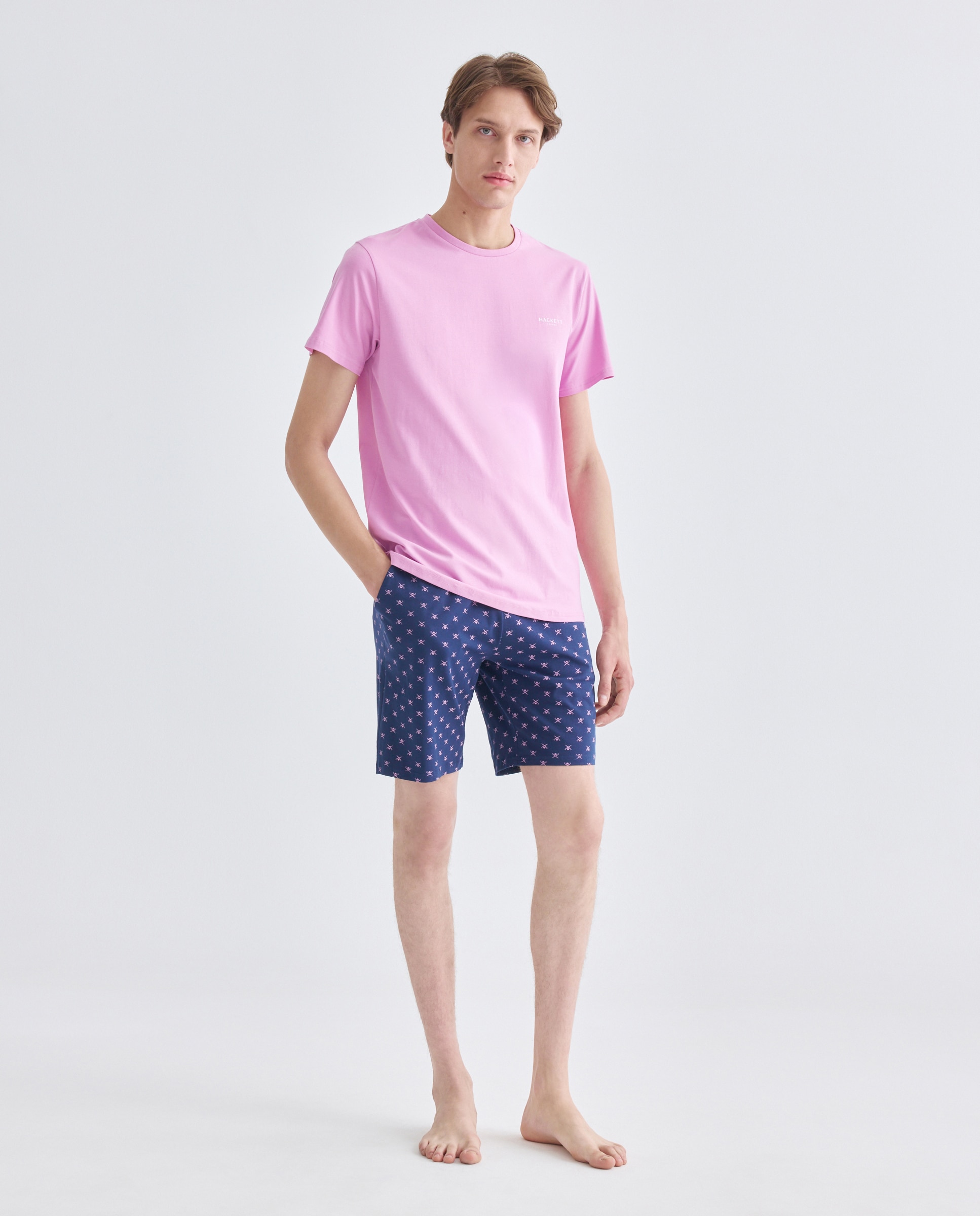 Conjunto de Pijama de Malha Curto com Estampado Azul-1