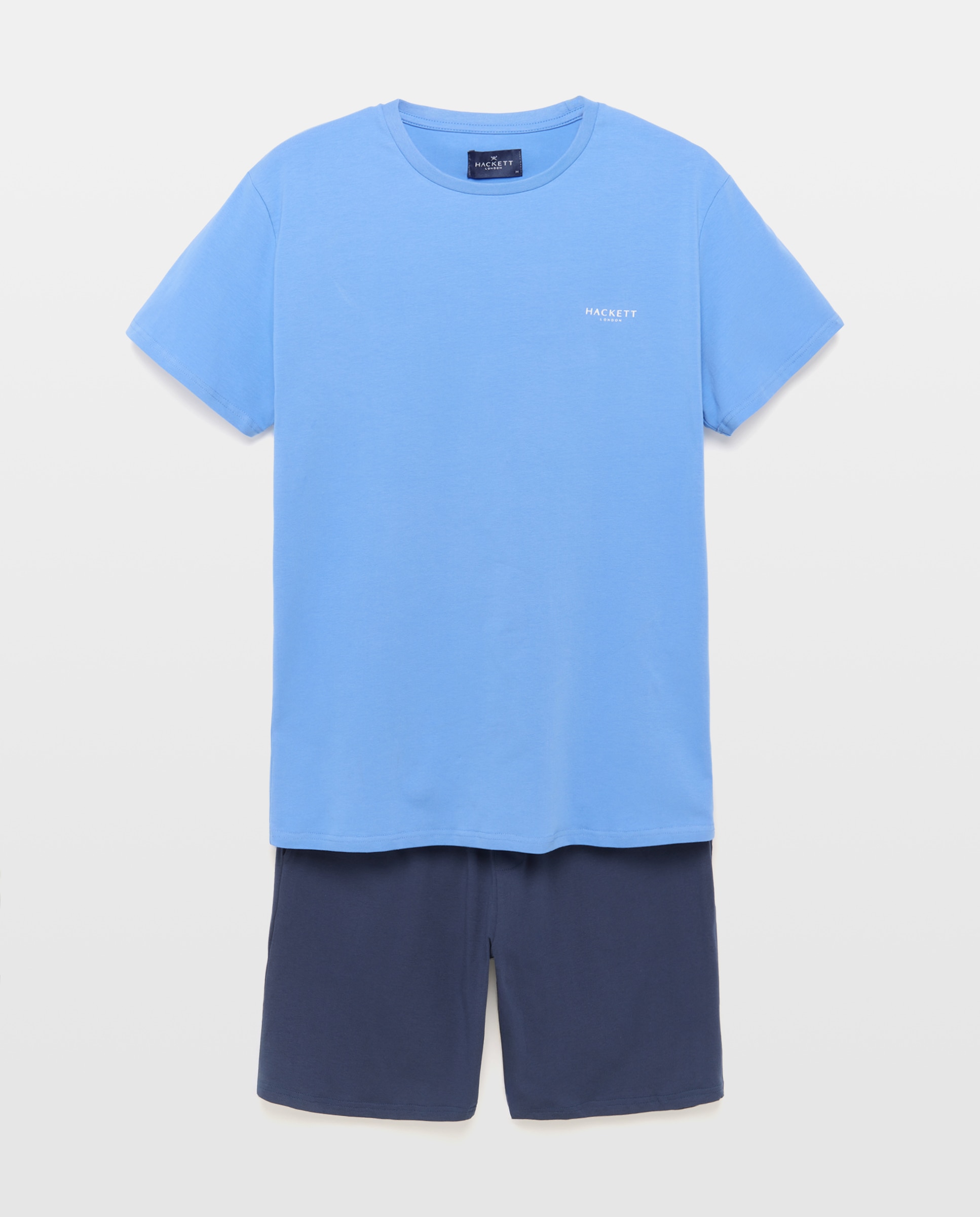Conjunto de Pijama de Malha Curto Liso Azul-3