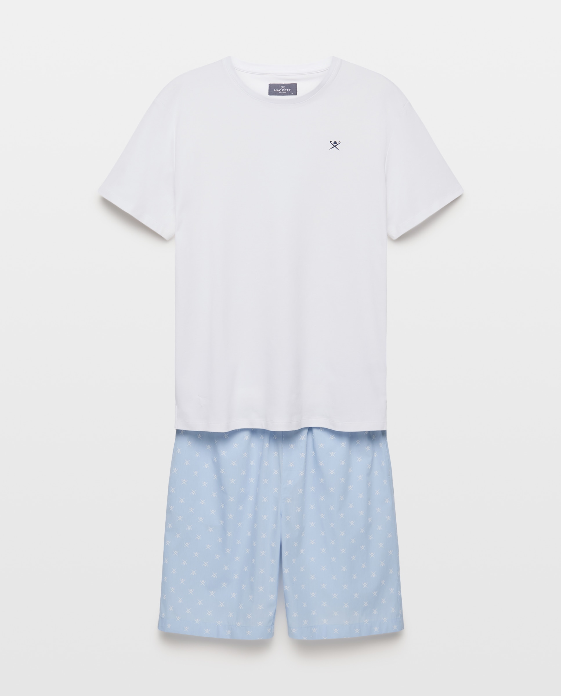 Conjunto de Pijama de Algodão Curto Azul-3