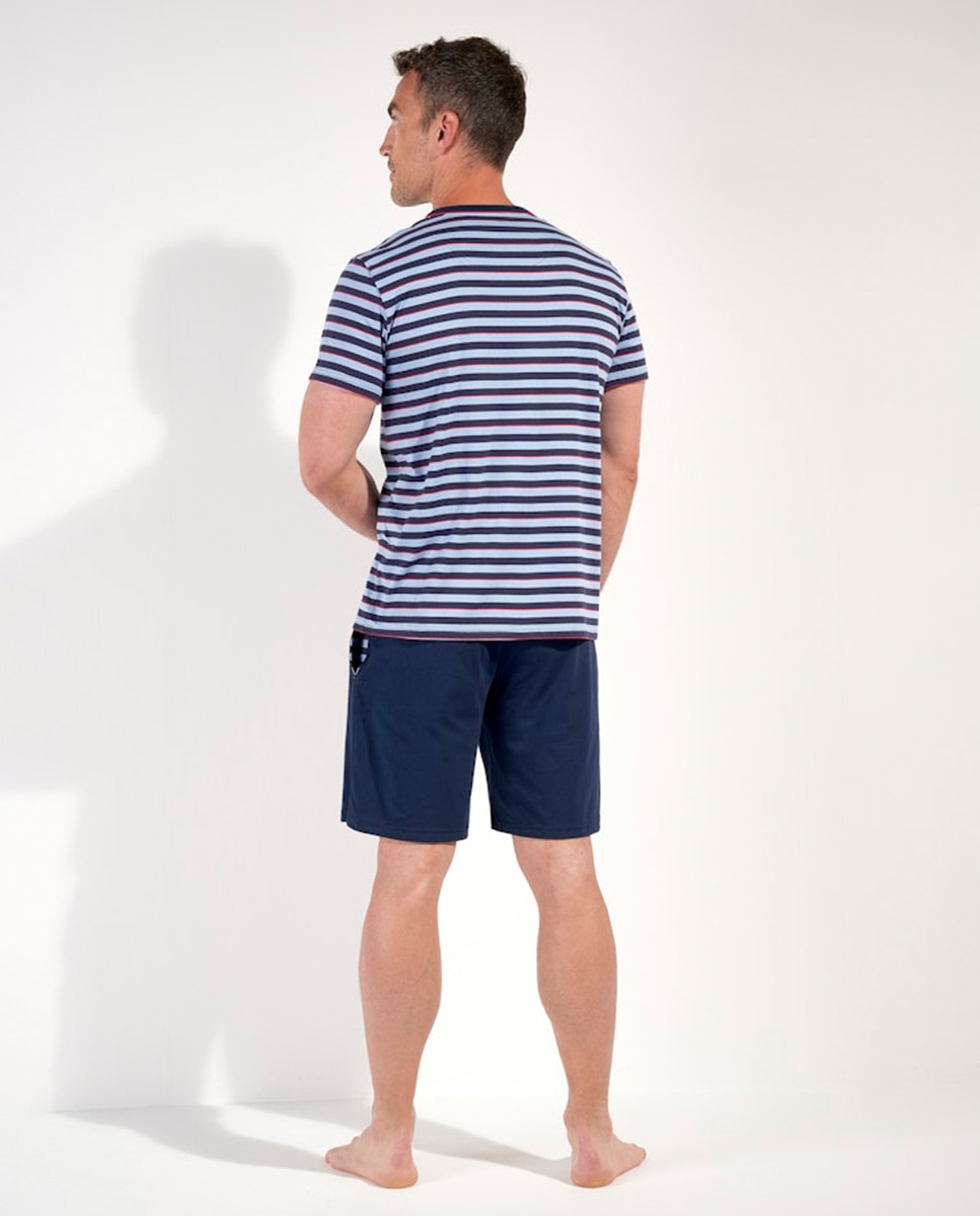 Pijama de Malha Curto às Riscas Azul-marinho-2