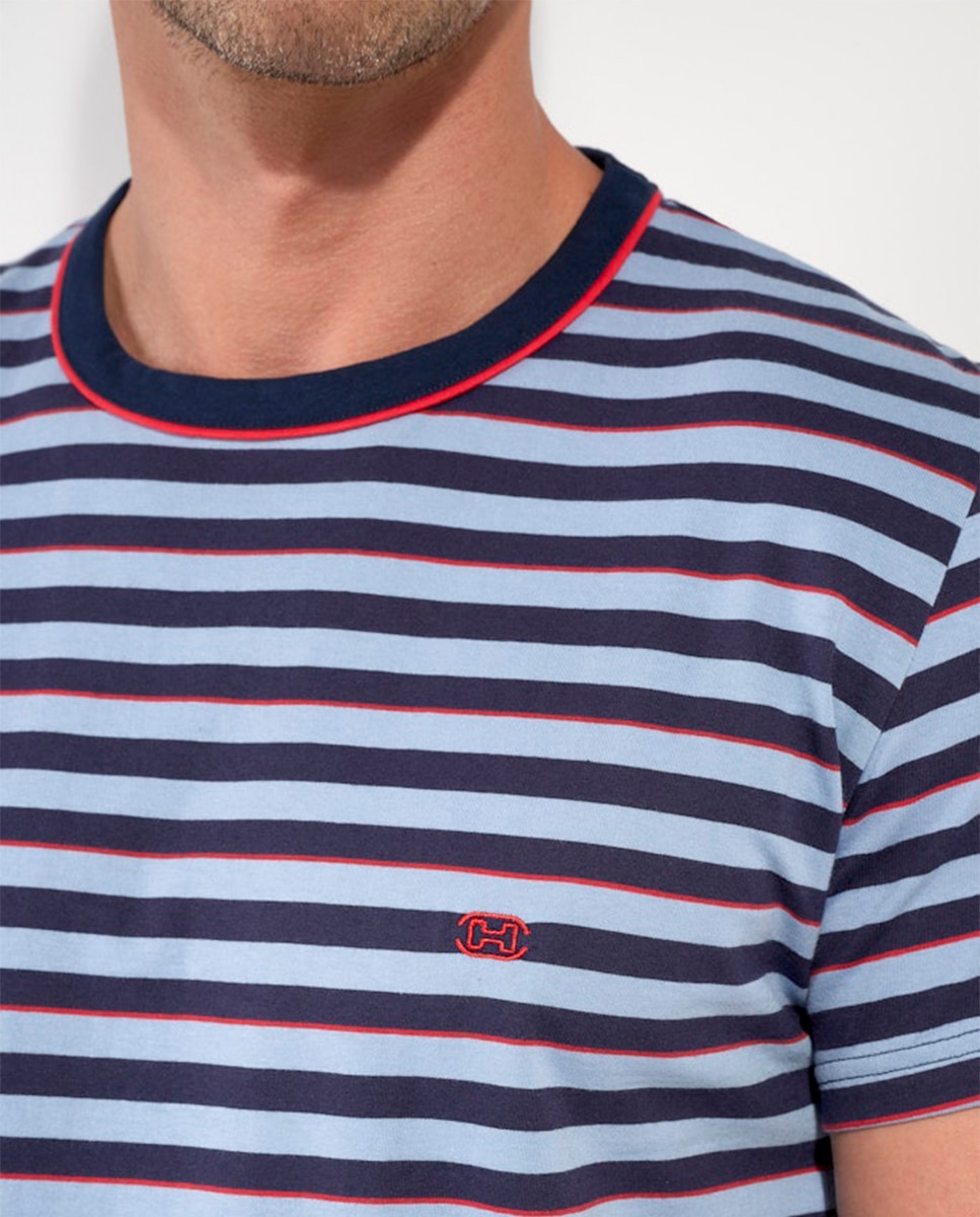 Pijama de Malha Curto às Riscas Azul-marinho-3
