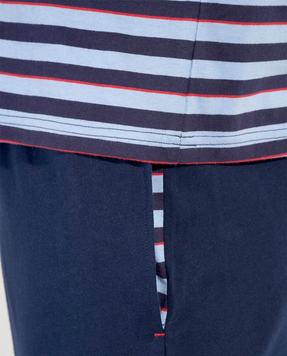 Pijama de Malha Curto às Riscas Azul-marinho-4
