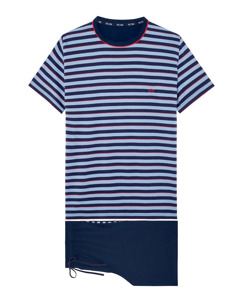 Pijama de Malha Curto às Riscas Azul-marinho-5