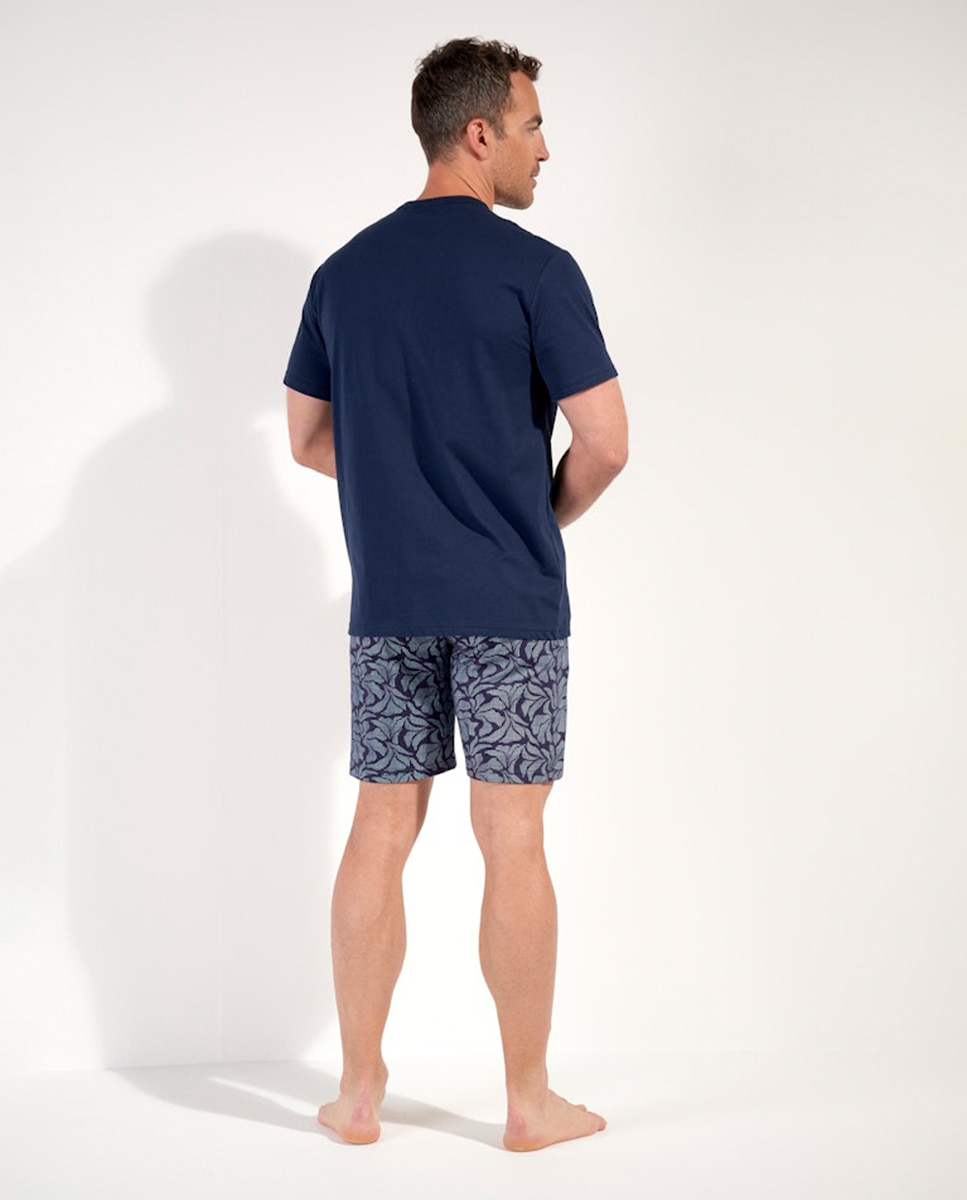 Pijama de Malha Curto com Estampado Azul-marinho-2