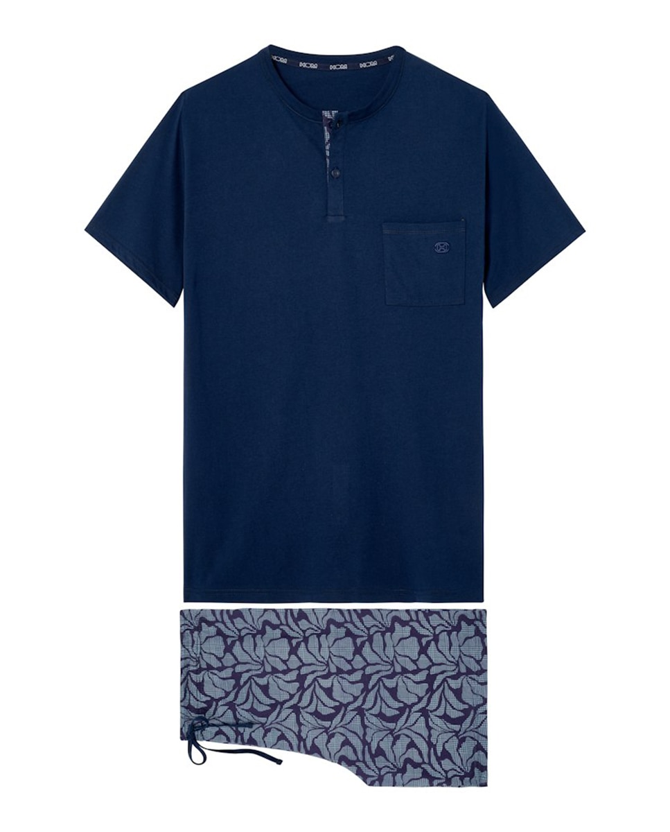 Pijama de Malha Curto com Estampado Azul-marinho-4