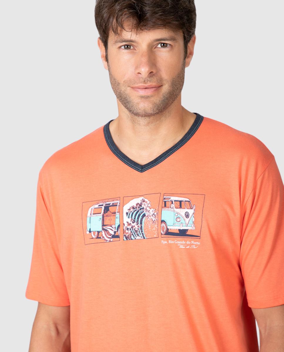 Pijama Curto Laranja-3