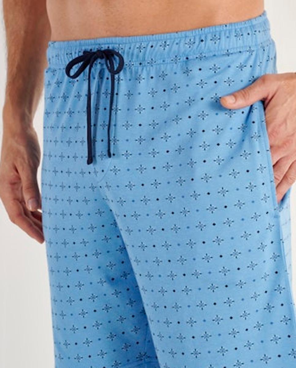 Pijama de Malha Curto de Algodão e modal com Gola em Bico Azul-marinho-4