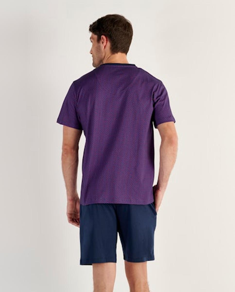 Pijama de Malha de Algodão e Modal com Gola em Bico e Estampado Bordeaux-3