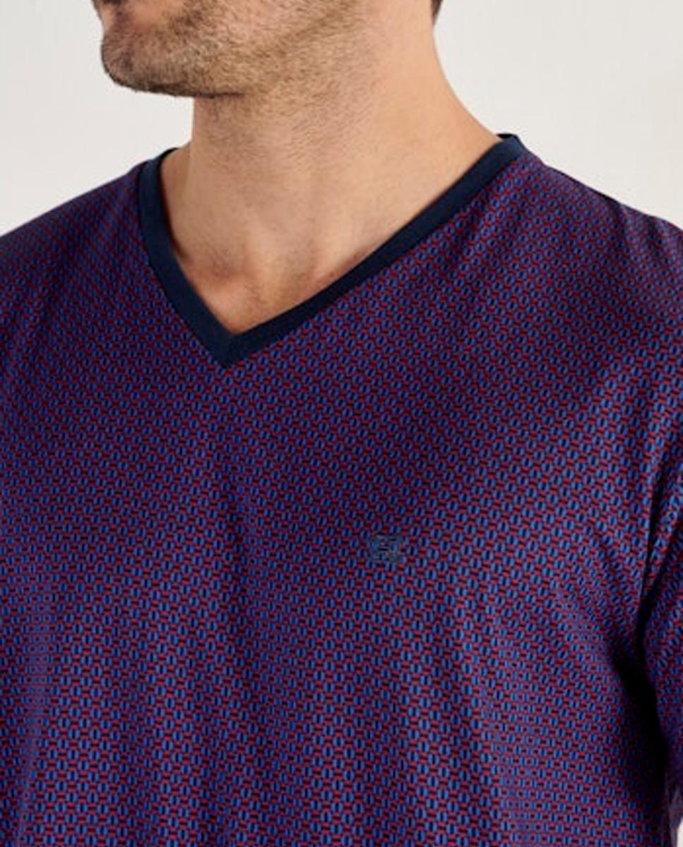Pijama de Malha de Algodão e Modal com Gola em Bico e Estampado Bordeaux-4