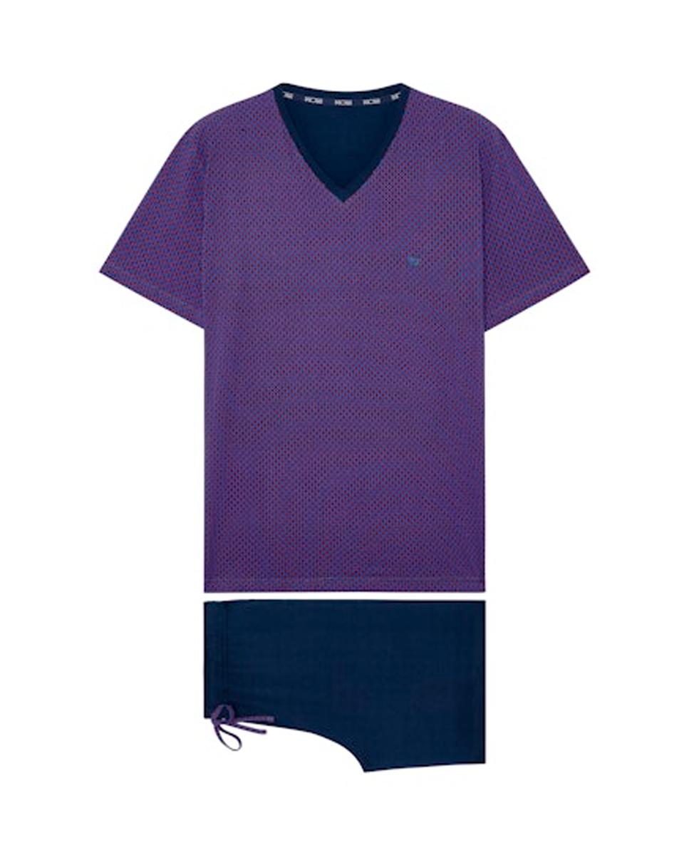 Pijama de Malha de Algodão e Modal com Gola em Bico e Estampado Bordeaux-6