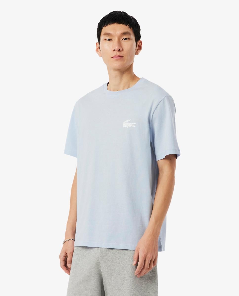 T-shirt Loungewear de Algodão com Micro Logótipo Azul-claro-1