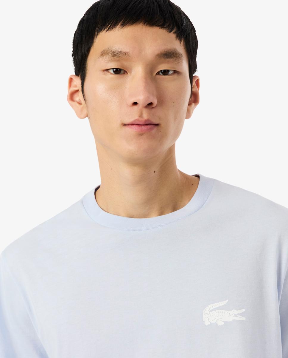 T-shirt Loungewear de Algodão com Micro Logótipo Azul-claro-3