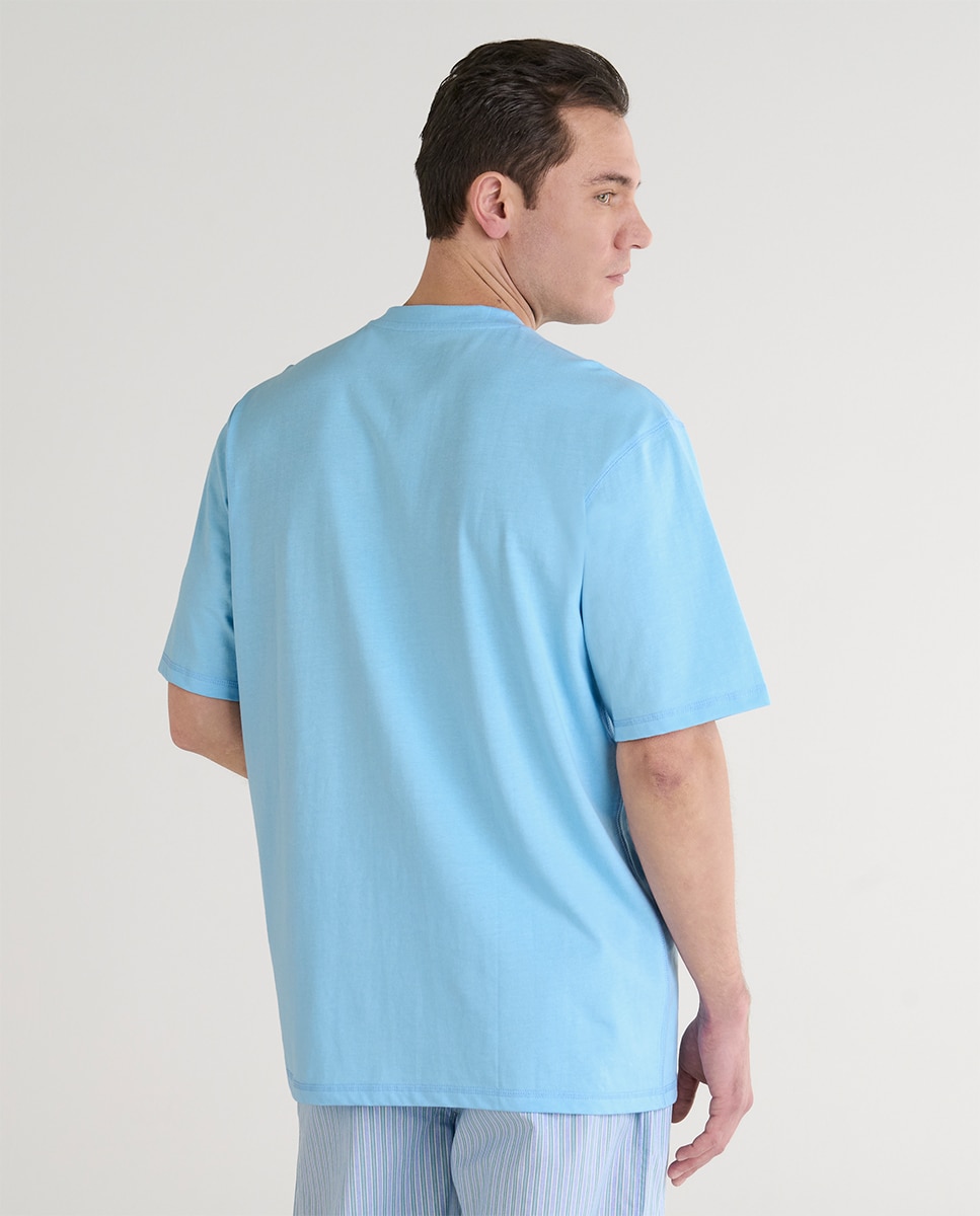 T-shirt de Manga Curta com Carcela Azul-celeste-2