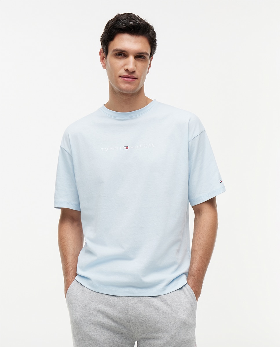 T-shirt Básica com Logótipo Clássico Azul-claro-1