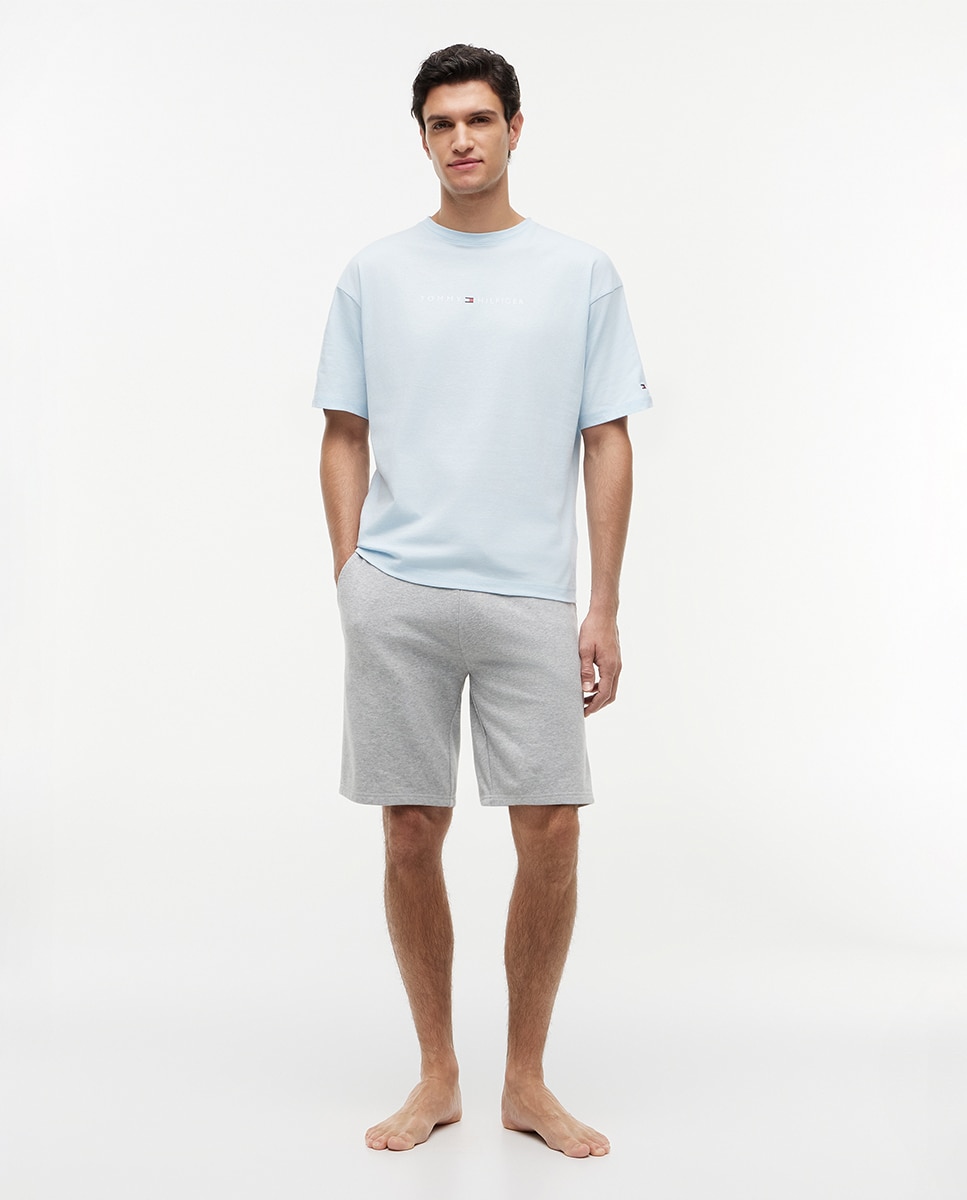 T-shirt Básica com Logótipo Clássico Azul-claro-5