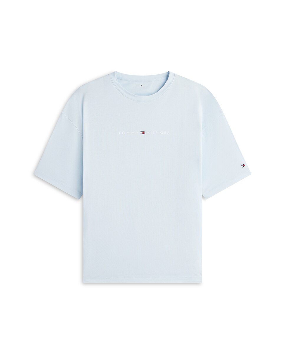 T-shirt Básica com Logótipo Clássico Azul-claro-4