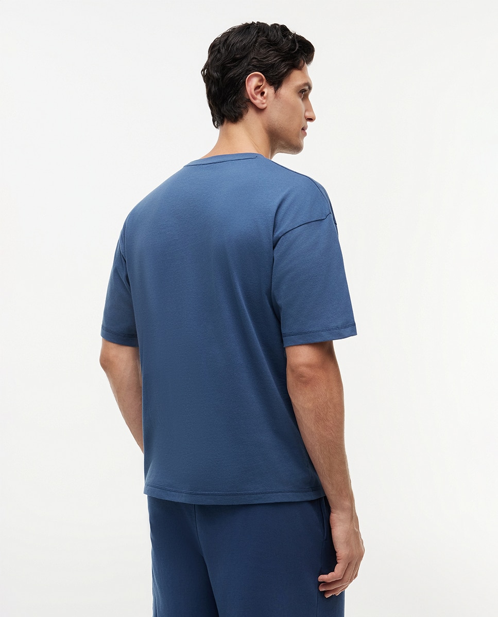 T-shirt Básica com Logótipo Clássico Azul-2