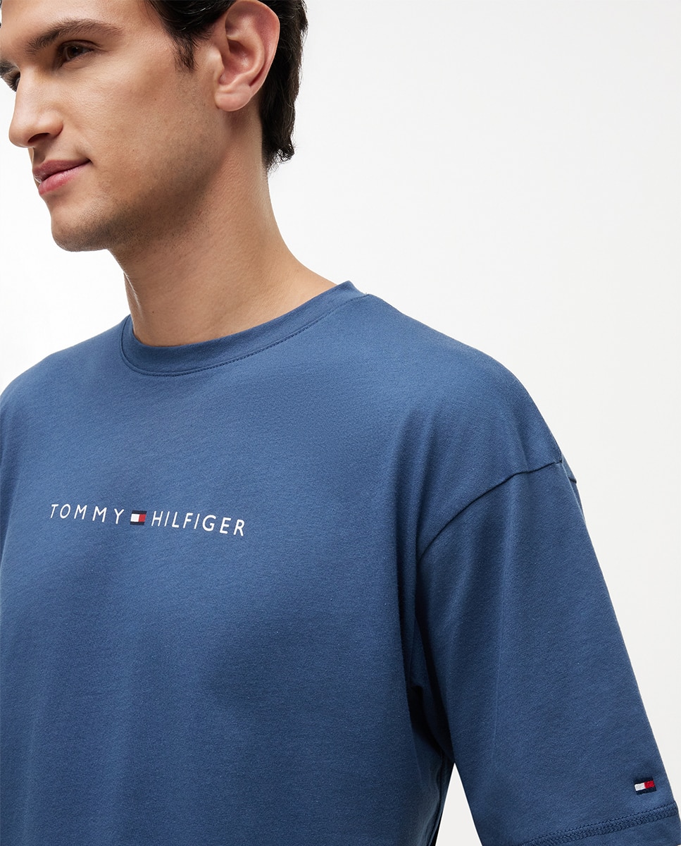 T-shirt Básica com Logótipo Clássico Azul-3