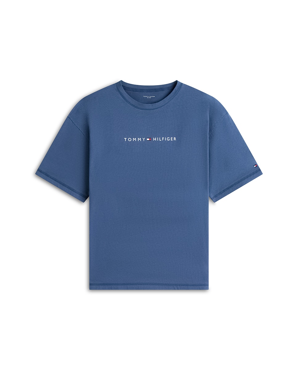 T-shirt Básica com Logótipo Clássico Azul-4