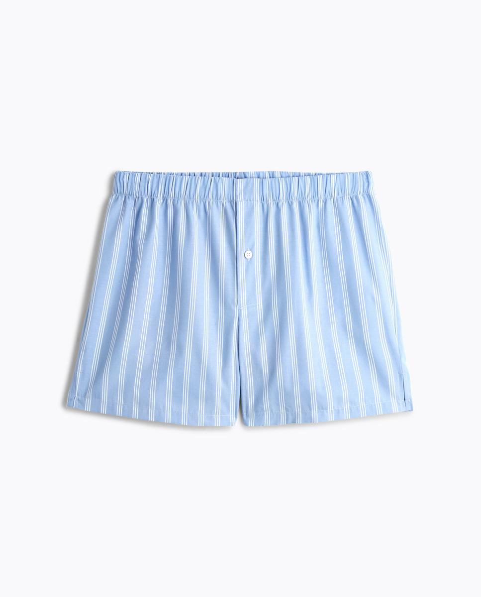 Calções de Algodão e Popelina com Estampado às Riscas Azul-5