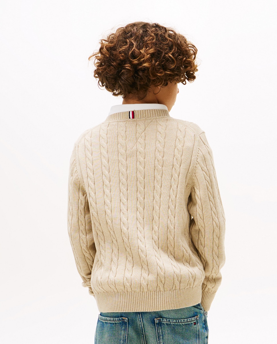 Camisola de Malha do Cabo com Gola Redonda Bege-2