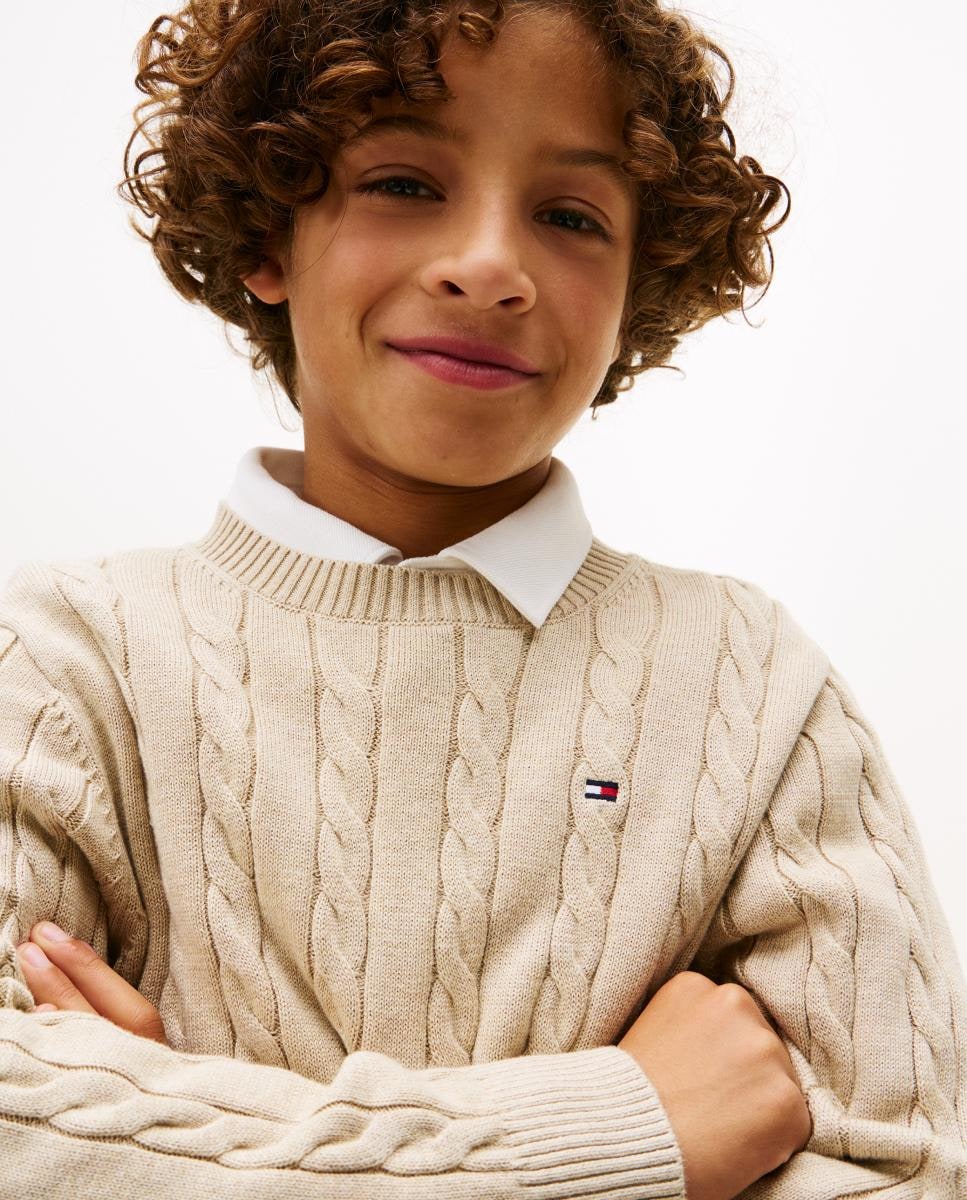 Camisola de Malha do Cabo com Gola Redonda Bege-3