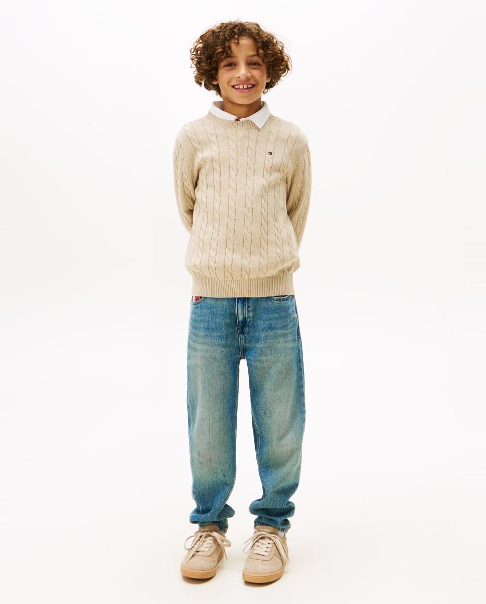 Camisola de Malha do Cabo com Gola Redonda Bege-4