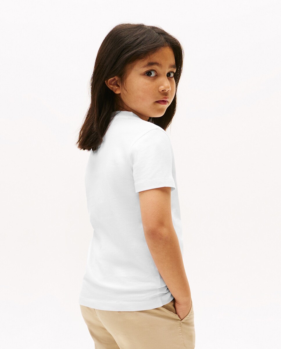 T-shirt Lisa de Manga Curta com Logótipo no Peito Branco-2