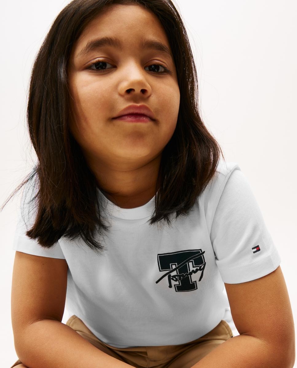 T-shirt Lisa de Manga Curta com Logótipo no Peito Branco-3