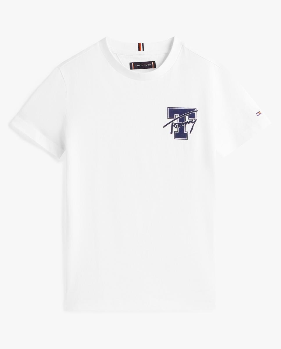 T-shirt Lisa de Manga Curta com Logótipo no Peito Branco-5