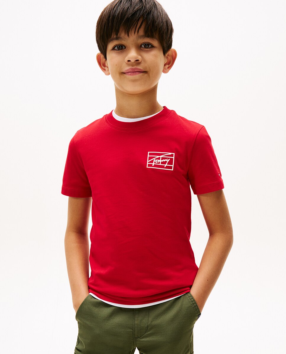 T-shirt de Bebé com Manga Curta e Logótipo Estilo Varsity Tommy Hilfiger Vermelho-1