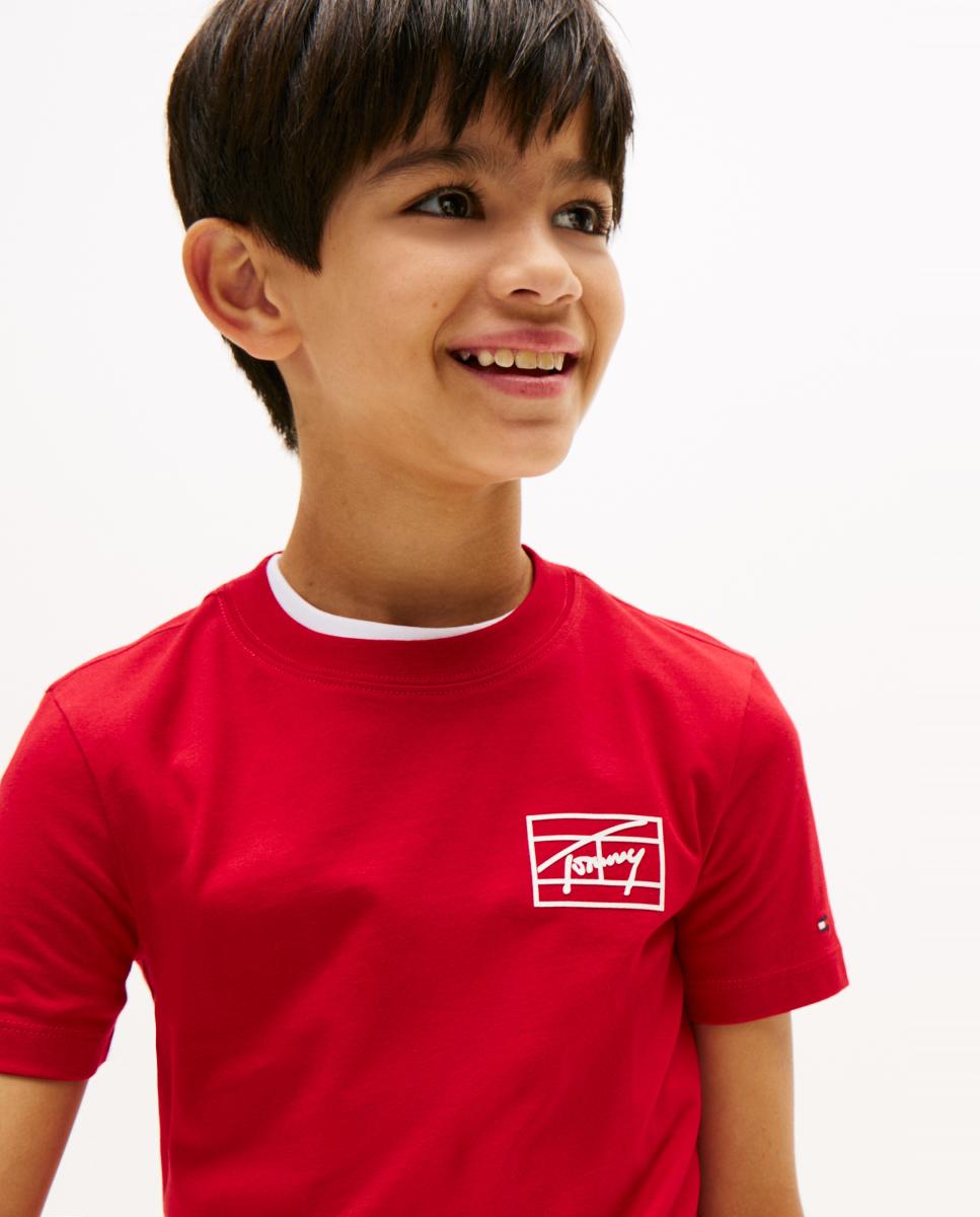 T-shirt de Bebé com Manga Curta e Logótipo Estilo Varsity Tommy Hilfiger Vermelho-3