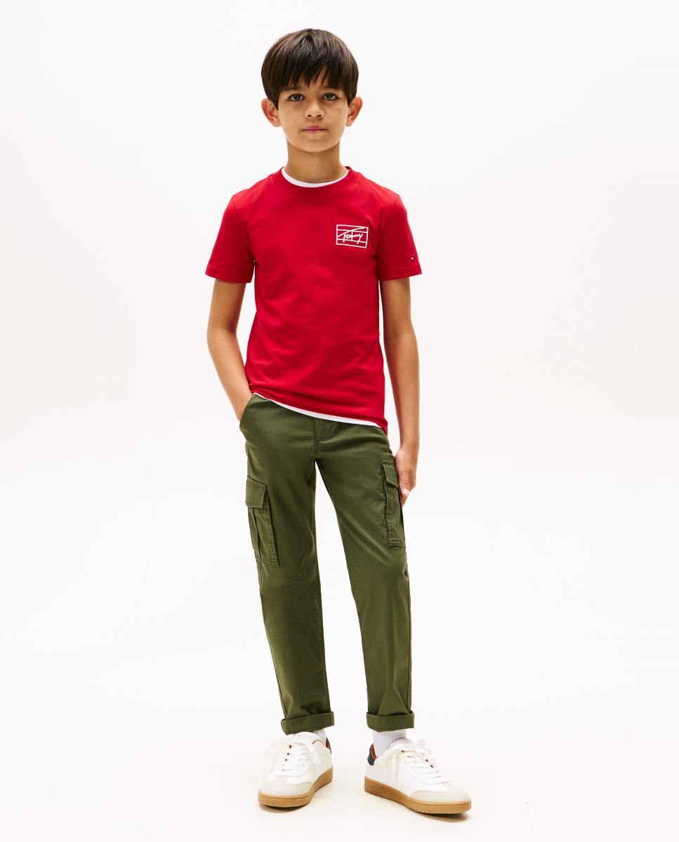 T-shirt de Bebé com Manga Curta e Logótipo Estilo Varsity Tommy Hilfiger Vermelho-4