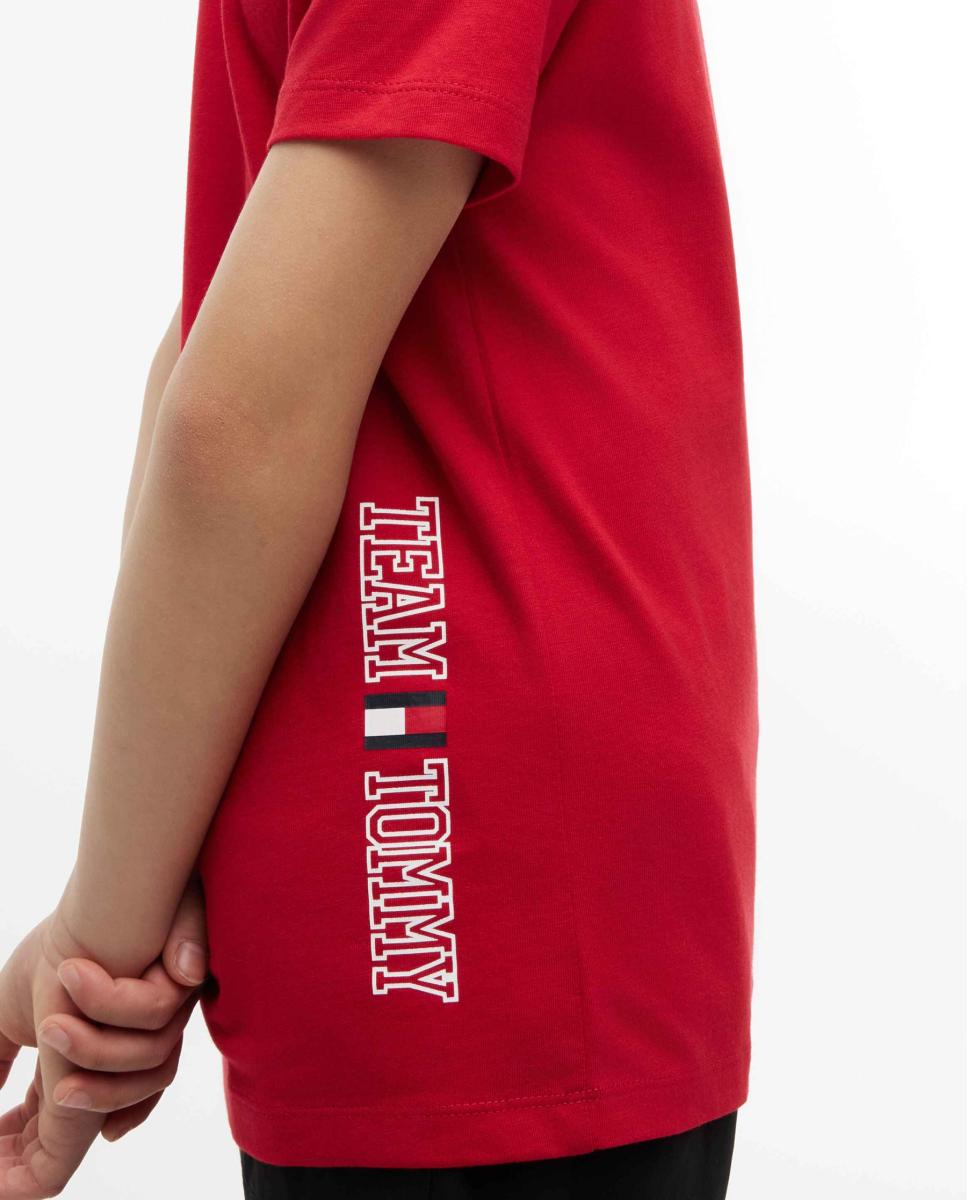 Camiseta de niño de manga corta con logo bordado en la espalda - Tommy Hilfiger - Rojo Rojo-3