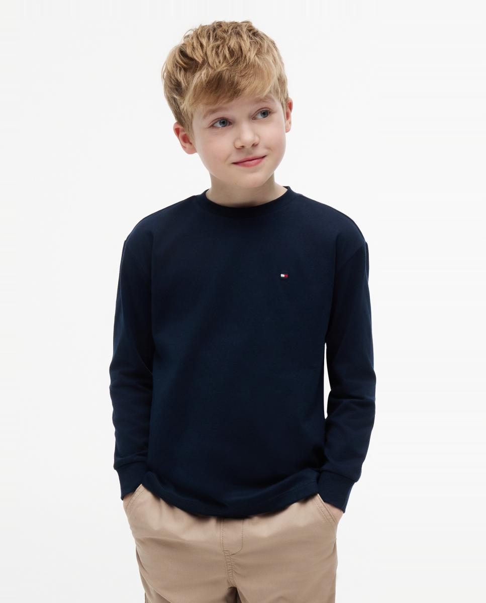 Camiseta de niño de manga larga con bandera bordada en el pecho - Tommy Hilfiger - Azul Azul-1