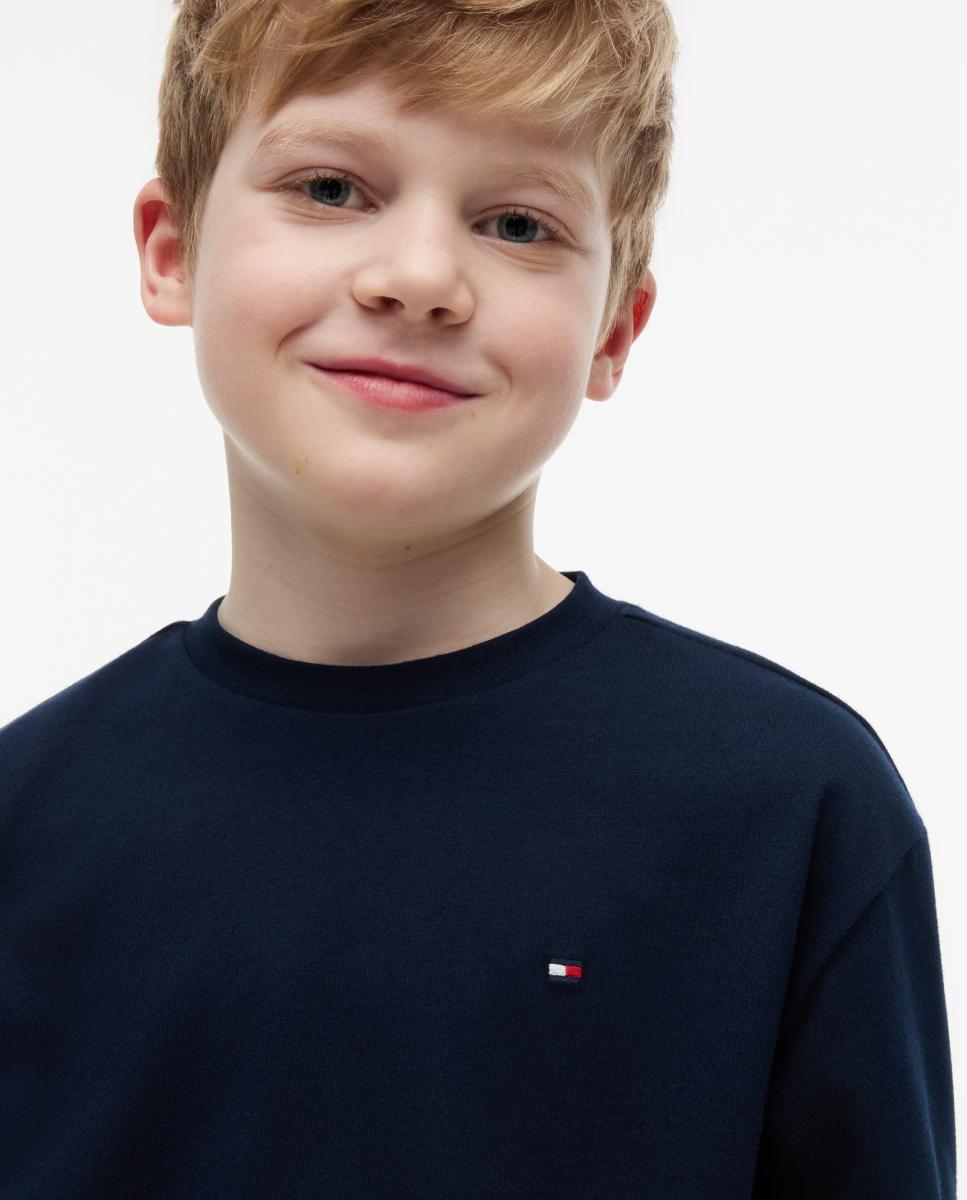 Camiseta de niño de manga larga con bandera bordada en el pecho - Tommy Hilfiger - Azul Azul-3