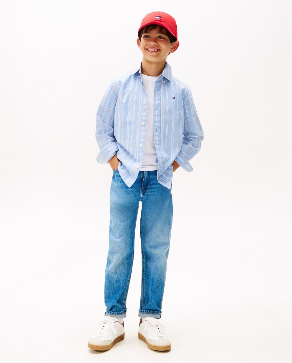 Camisa Abotoada às Riscas Azul-4