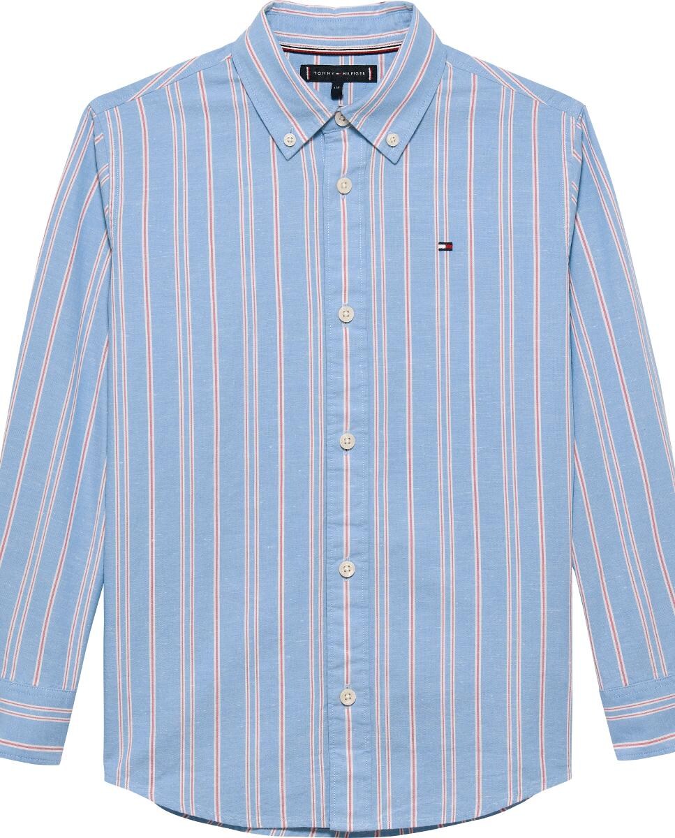 Camisa Abotoada às Riscas Azul-5