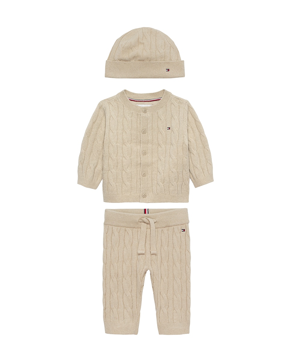 Conjunto de Três Peças de Malha de Bebé Tommy Hilfiger Castanho-1